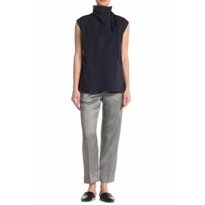 Theory Crop Pants Cuff Straight Fluid Melange Silver Grey Pants SZ 8 New